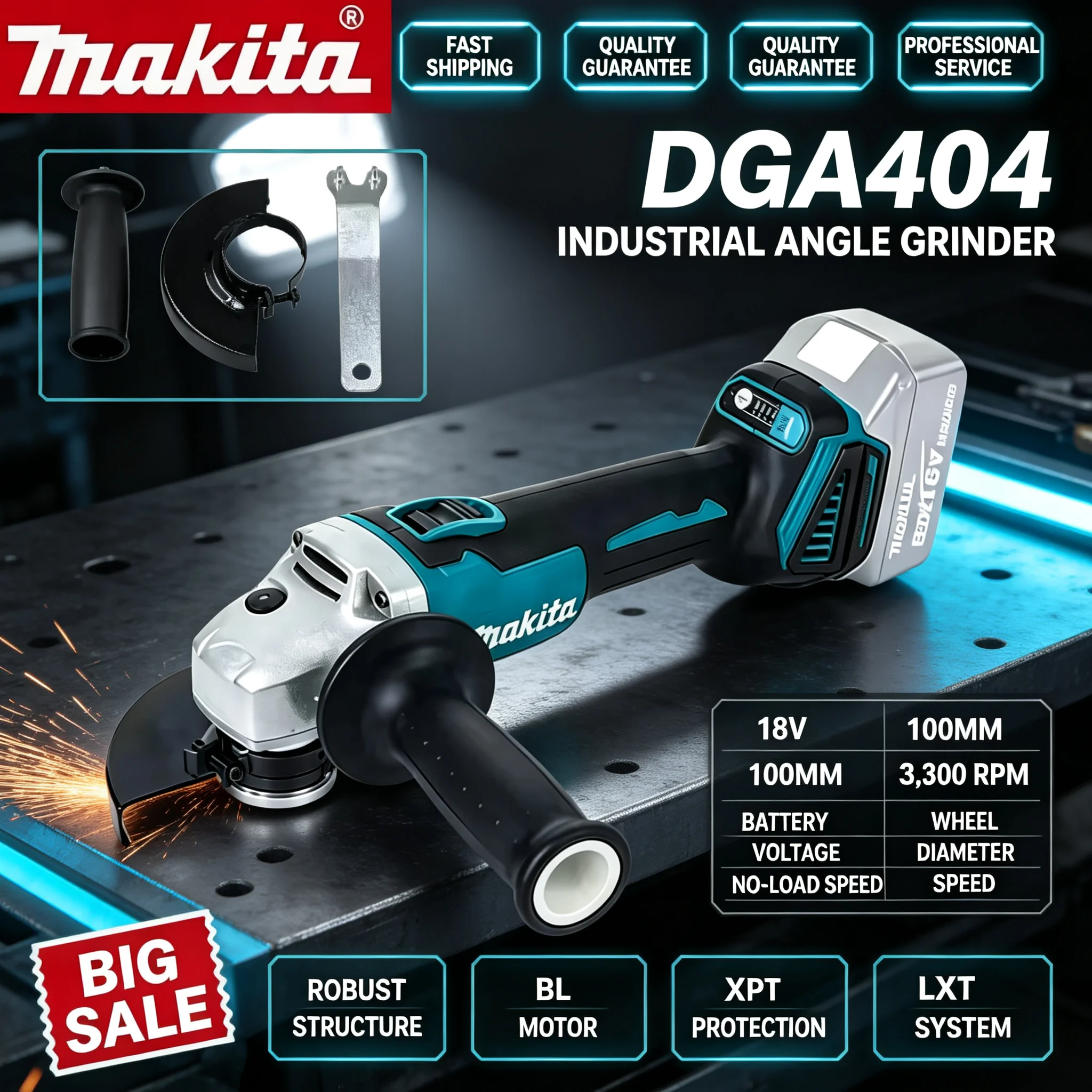 Brushless Angle Grinder Battery Powered - Makita DGA404 Oplaadbare borstelloze haakse slijper