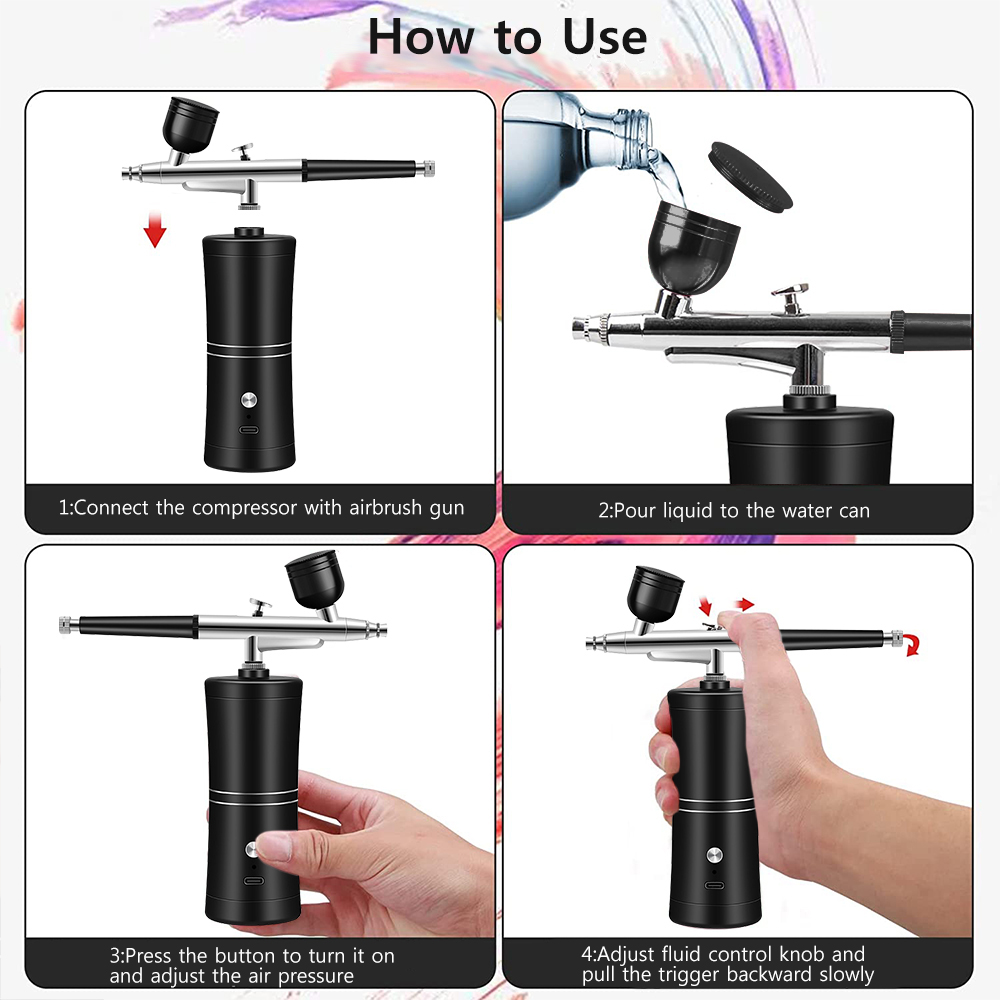 Airbrush Kit With Mini Compressor - Oplaadbare mini-airbrushset met ingebouwde compressor voor