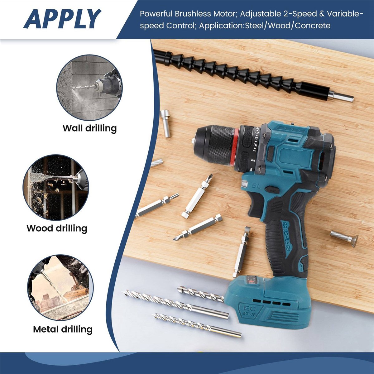 Brushless Cordless Electric Drill 18V - A24I Elektrische Boormachine 3/8Inch 90Nm Draadloze