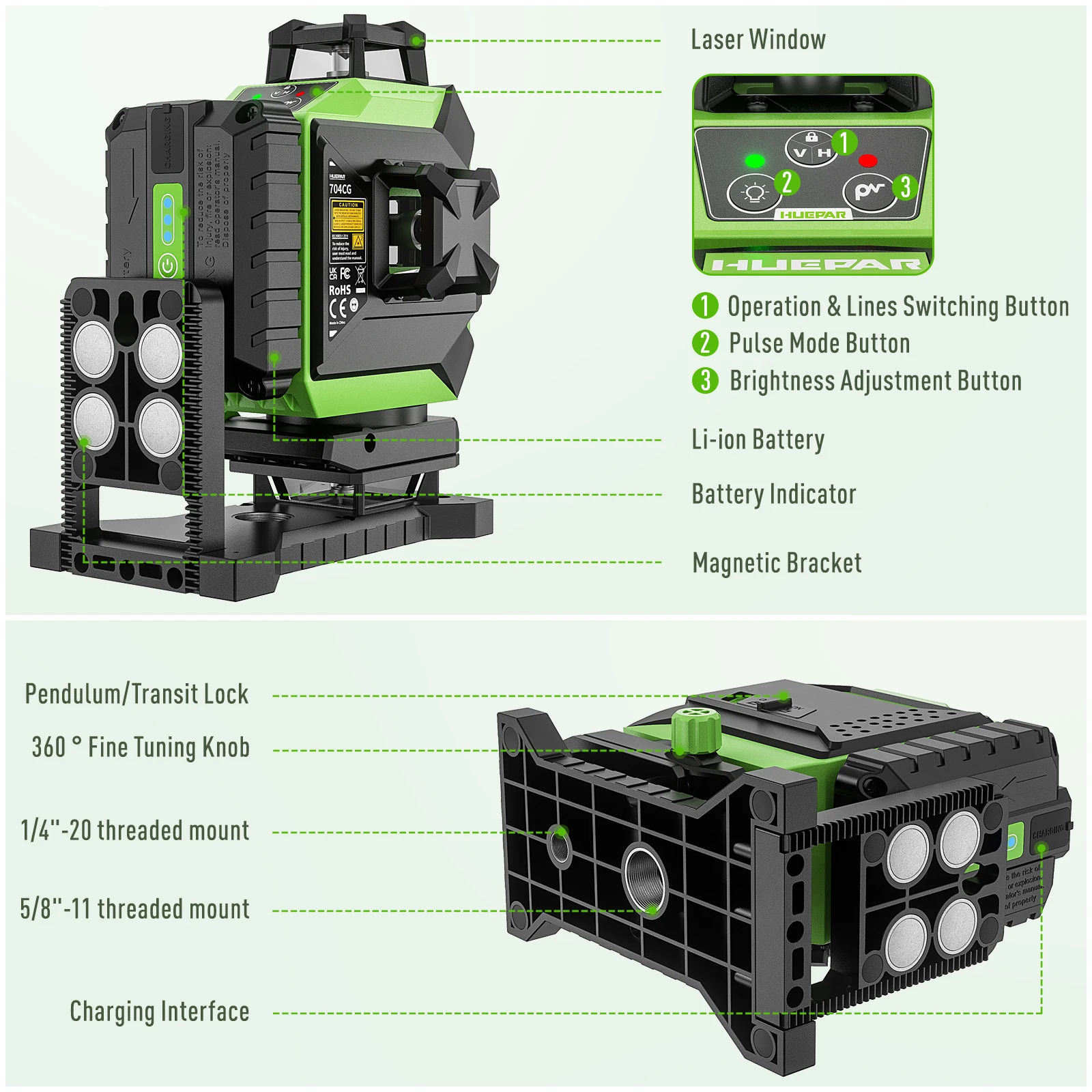 Huepar 704CG Digitale 4D 16-Li - Laser Level 16 Lines 4D Green recensie en prijs